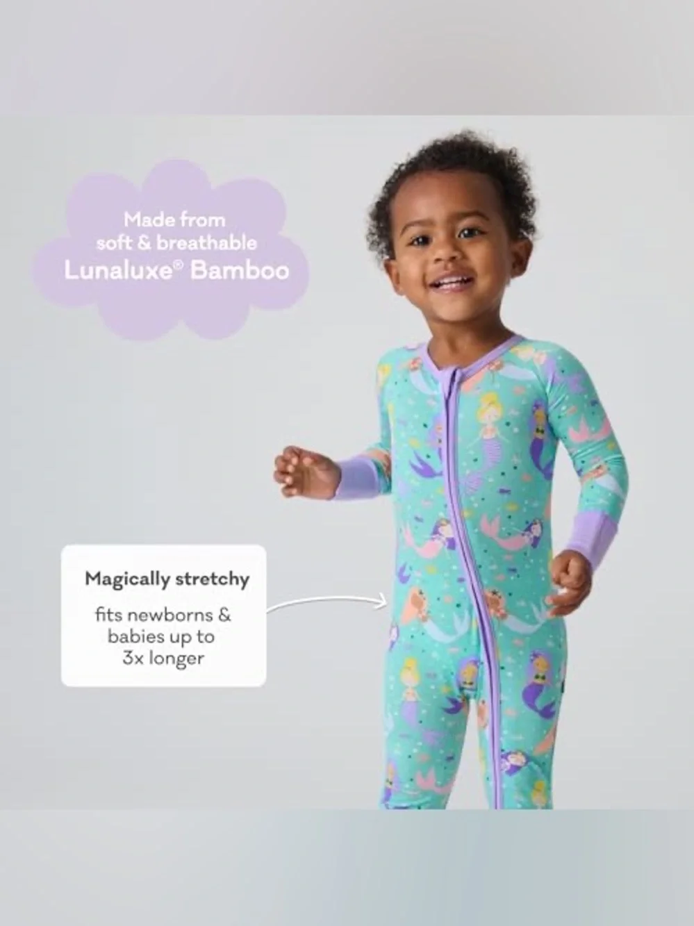 Little Sleepies Mermaid Magic Girls Convertible Bamboo Zippy Size 3-6 Months